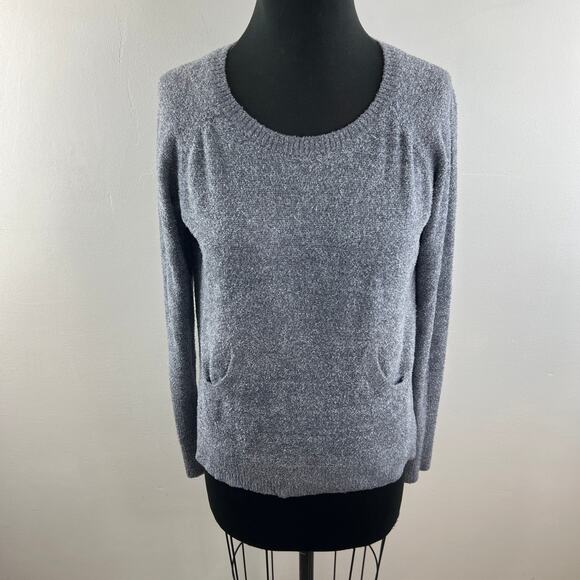 Barefoot Dreams Cozy Chic Lite Raglan Crew Sweater Gray Round Neck Pocket Size M - Picture 3 of 12